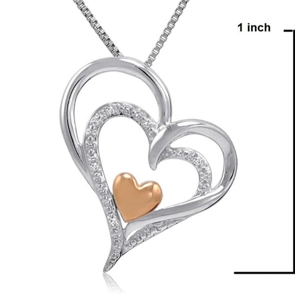 14K Gold Sterling Amanda Rose 3 Ring Hearts Necklace New In Gift Box Solid Fine